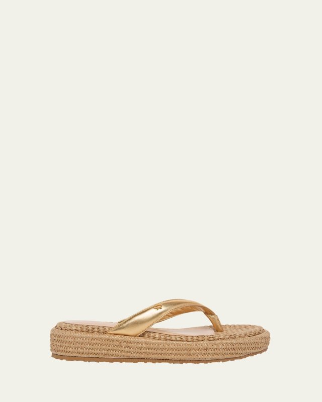 Metallic Raffia Thong Platform Sandals